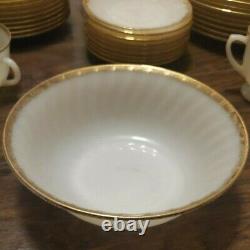 Fire King Dish Set Milk Glass Swirl White WITH GOLD TRIM DISHES