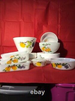 Fire King Fruit Medley Pattern Milk Glass Bowl USA -assorted Sized Vessels