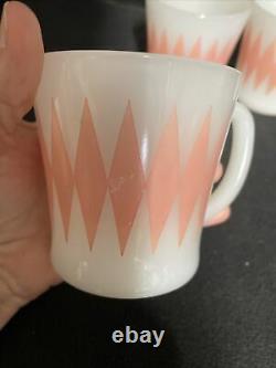 Fire King Glass Bake Pink Diamond Mug Set Of Four