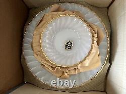 Fire King Golden Shell Milk Glass 22K Gold Luncheon Snack Set for 4 USA NEW 50's