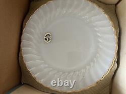 Fire King Golden Shell Milk Glass 22K Gold Luncheon Snack Set for 4 USA NEW 50's