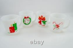 Fire King Merry Christmas Holiday Milk Glass D Handle Mug Set Of 4