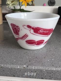 Fire-King Milk Glass SPAG's Pattern Bowl, White/Red