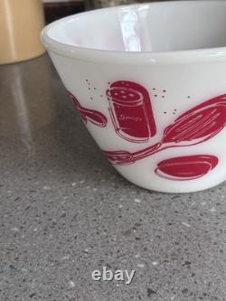 Fire-King Milk Glass SPAG's Pattern Bowl, White/Red