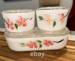 Fire King Peach Blossom 8 Piece Refrigerator Dish Round Two 4 And One 8 5 Lids