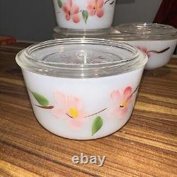 Fire King Peach Blossom 8 Piece Refrigerator Dish Round Two 4 And One 8 5 Lids