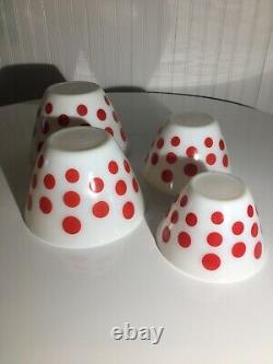 Fire King RED POLKA DOT Nesting Mixing Bowl Set of 4 FREE SHIPPING (U. S. Only)