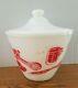 Fire King Red White Milk Glass Kitchen Aid Grease Jar Bowl With Lid