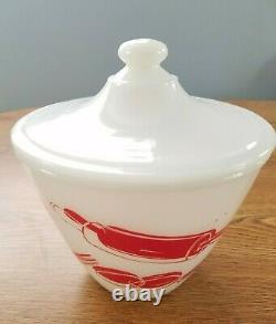Fire King Red White Milk Glass Kitchen Aid Grease Jar Bowl with Lid