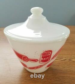 Fire King Red White Milk Glass Kitchen Aid Grease Jar Bowl with Lid