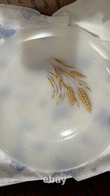 Fire King Wheat print pattern dishes set milk glass. Excellent Condition