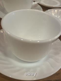 Fire King White Swirl Milk Glass Cup and Saucer Set Of 6 + 2 Extra Saucers
