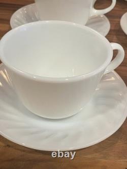 Fire King White Swirl Milk Glass Cup and Saucer Set Of 6 + 2 Extra Saucers
