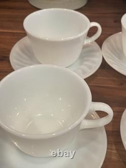 Fire King White Swirl Milk Glass Cup and Saucer Set Of 6 + 2 Extra Saucers