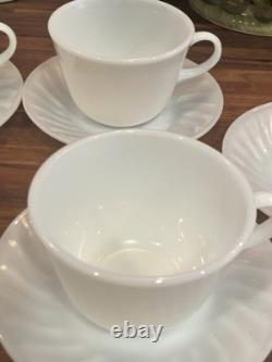 Fire King White Swirl Milk Glass Cup and Saucer Set Of 6 + 2 Extra Saucers