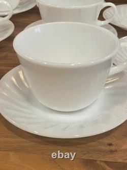 Fire King White Swirl Milk Glass Cup and Saucer Set Of 6 + 2 Extra Saucers