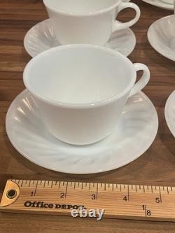 Fire King White Swirl Milk Glass Cup and Saucer Set Of 6 + 2 Extra Saucers