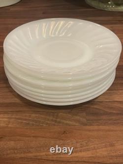 Fire King White Swirl Milk Glass Cup and Saucer Set Of 6 + 2 Extra Saucers