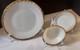 Fireking White Swirl Milk Glass Dishes Withgold Trim. 6 Bowls, 6 Saucers, 8 Plates