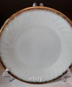 FireKing White Swirl Milk Glass Dishes withGold Trim. 6 Bowls, 6 Saucers, 8 Plates