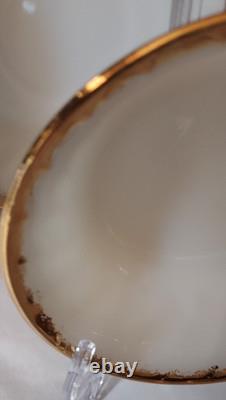 FireKing White Swirl Milk Glass Dishes withGold Trim. 6 Bowls, 6 Saucers, 8 Plates