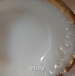 FireKing White Swirl Milk Glass Dishes withGold Trim. 6 Bowls, 6 Saucers, 8 Plates