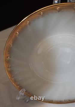 FireKing White Swirl Milk Glass Dishes withGold Trim. 6 Bowls, 6 Saucers, 8 Plates