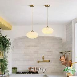 Flyrose FP2136-G Antique Brass Milk Glass White Globe Large Pendant Light