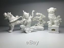 Foo Dogs, Bonsai and Dancer White Porcelain / China / Milk Glass