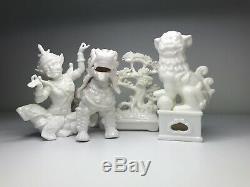 Foo Dogs, Bonsai and Dancer White Porcelain / China / Milk Glass