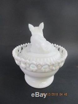 Fox Covered Milk Glass Dish Atterbury Patd 1889