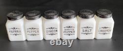 Frank Tea & Spice Co Dove Brand 12 White Milk Glass Spice Jars on Metal Rack