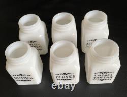 Frank Tea & Spice Co Dove Brand 12 White Milk Glass Spice Jars on Metal Rack