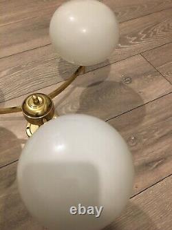 Franklite Brass Pendant Lights With Milk Glass Lampshades. Vintage