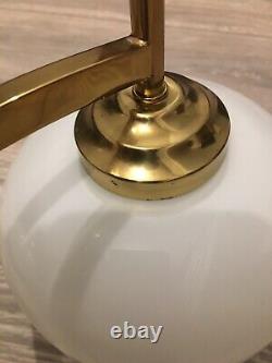 Franklite Brass Pendant Lights With Milk Glass Lampshades. Vintage