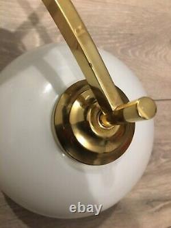 Franklite Brass Pendant Lights With Milk Glass Lampshades. Vintage