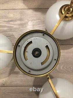 Franklite Brass Pendant Lights With Milk Glass Lampshades. Vintage