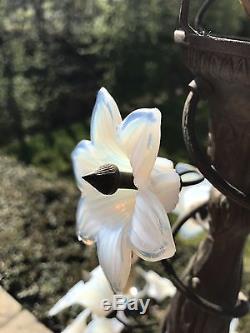 French Victorian Bronze Chandelier lamp opaline milk glass flowers candelabra