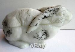 French candy box, white milk glass signed Vallerysthal The RABBIT white & black