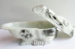 French candy box, white milk glass signed Vallerysthal The RABBIT white & black