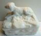 French Opaline Box, White Milk Glass By Vallérysthal Hunting Dog Lying Down