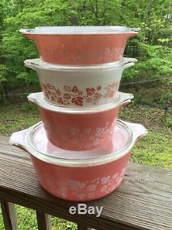 Full 8 Pc Set Vintage Retro PYREX Pink Gooseberry Cinderella Casserole Dishes