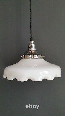 German Antique Schott&Gen Jena Autosit White Milk Glass Ceiling Light Shade 30s