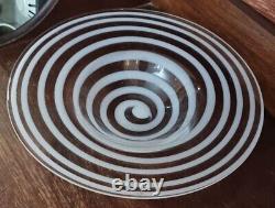 Giant Retro Art Glass Table Plate, Murano, Spiral, Milk Filigrana, Vase Handmade