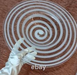 Giant Retro Art Glass Table Plate, Murano, Spiral, Milk Filigrana, Vase Handmade