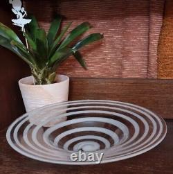 Giant Retro Art Glass Table Plate, Murano, Spiral, Milk Filigrana, Vase Handmade