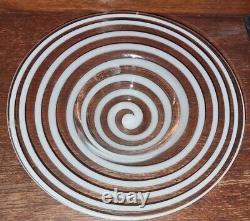 Giant Retro Art Glass Table Plate, Murano, Spiral, Milk Filigrana, Vase Handmade