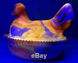 Glass Hen on Nest Orange and White Milk Glass Slag Nesting Chicken