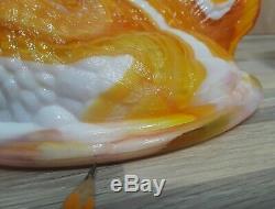 Glass Hen on Nest Orange and White Milk Glass Slag Nesting Chicken