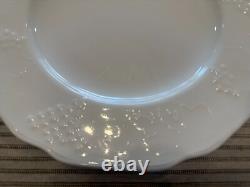 Glossy white milk glass dish sets vintage with grape and leaf pattern